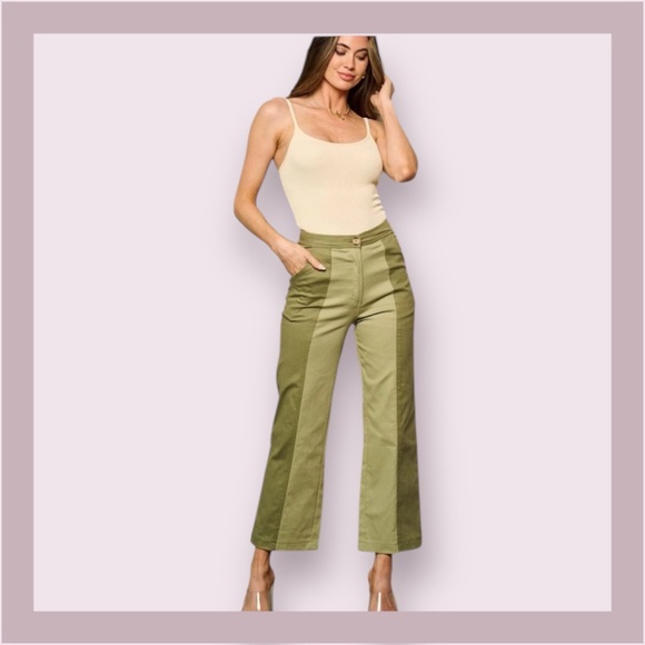 Strut & Bolt Los Angeles Sage/Olive Colorblock Straight Leg Pants - Picture 1 of 8